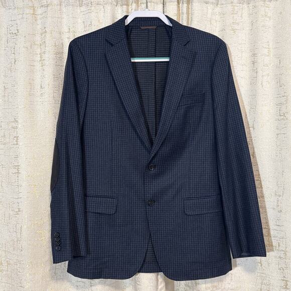 Michael Kors Dark Blue Check Plaid 100% Wool Blazer Sport‎ Coat Jacket Men's 40R - Picture 1 of 4